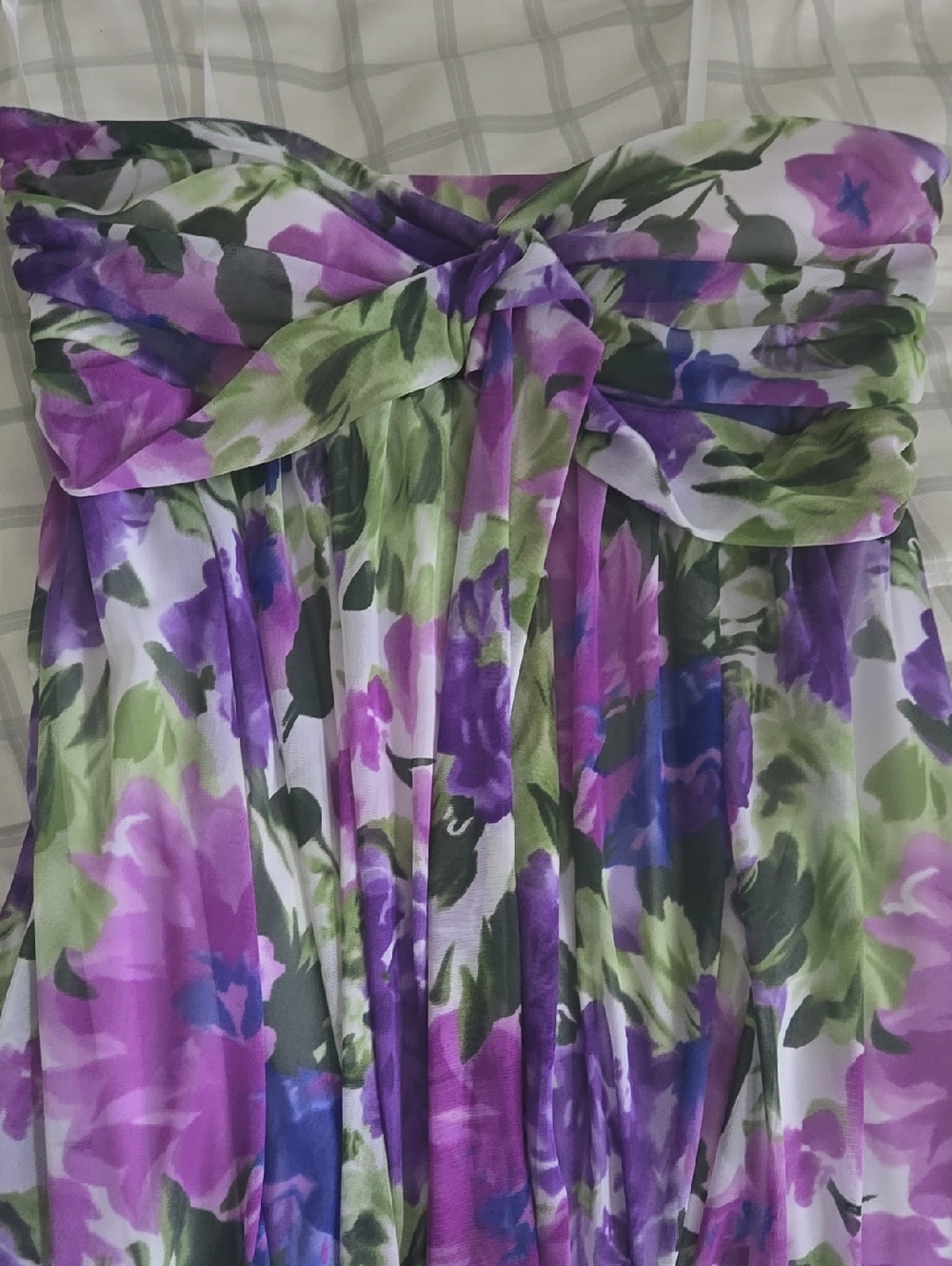 Strapless Floral Dress in Purple & Green